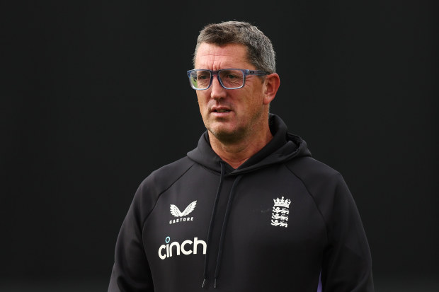 Jon Lewis observes during the 2024-25 Women's Ashes in Australia.
