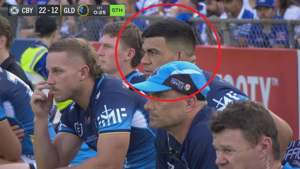 David Fifita sitting on the Titans bench.