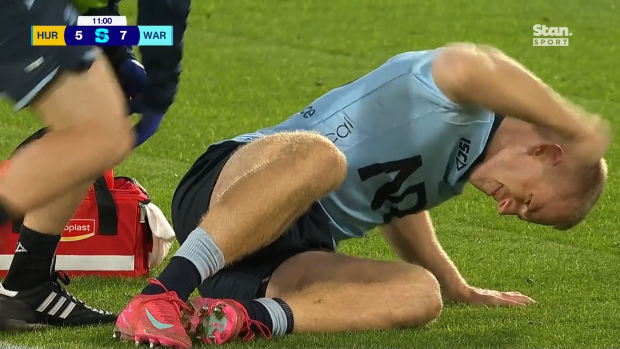Max Jorgensen in pain after his injury.