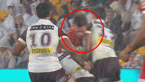 Brisbane Broncos second-rower Jordan Riki faces a two-game suspension due to a high shot on Jack Bostock during his team's match against the Dolphins.