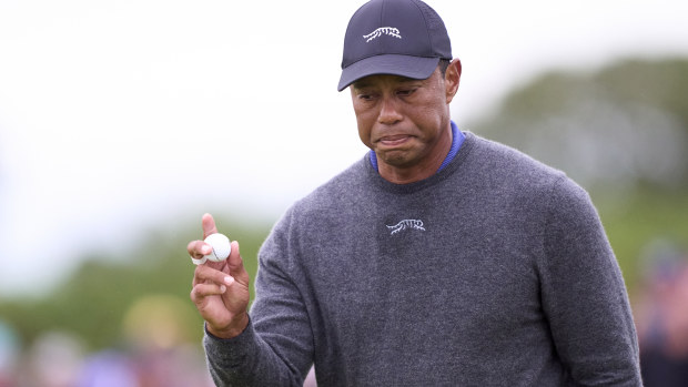 Tiger Woods reacts at the British Open.