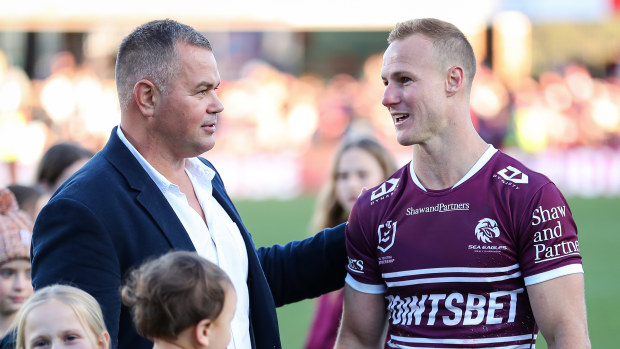Manly coach Anthony Siebold and captain Daly Cherry-Evans in 2024.