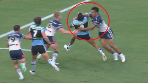 Murray Taulagi flies in for a high tackle on Jesse Ramien.