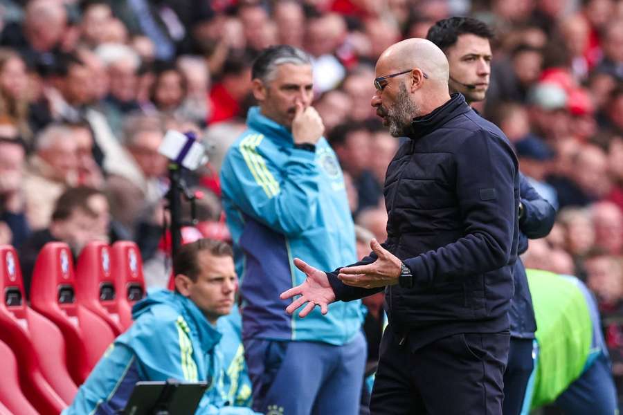 PSV manager Peter Bosz looking visibly frustrated during the game against Ajax