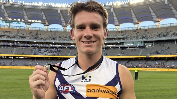 Caleb Serong wins his fourth medal for best afield in a Derby.