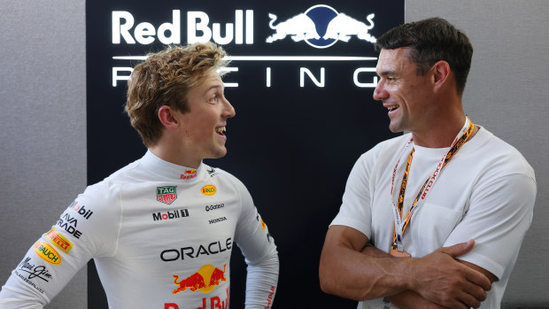 New Zealand's F1 driver Liam Lawson speaks with Dan Carter at Albert Park.