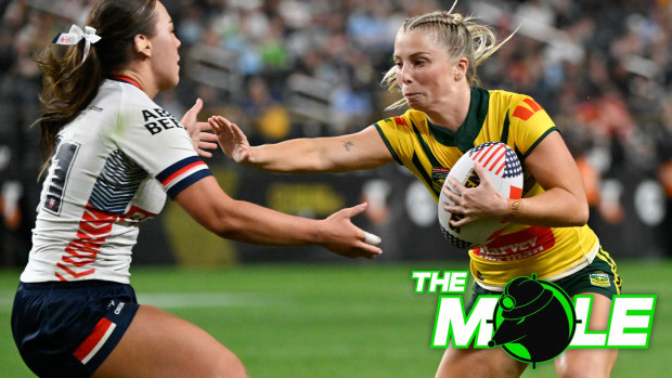 Tarryn Aiken of the Jillaroos in action.