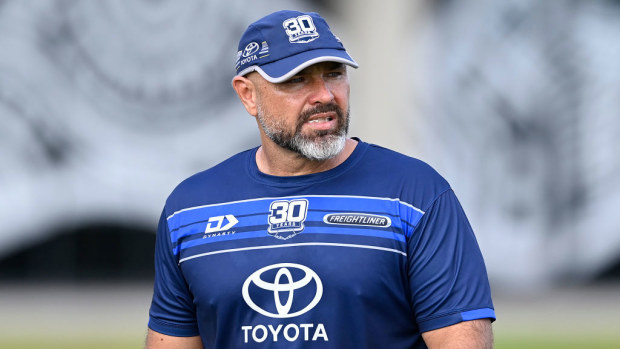 Cowboys coach Todd Payten looks on during his team's training session.