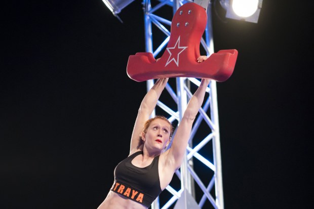 Olivia Vivian, who competed for Australia in artistic gymnastics at the Beijing 2008 Olympics, is seen here competing in Australian Ninja Warrior.