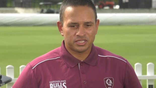 Usman Khawaja speaks to media.