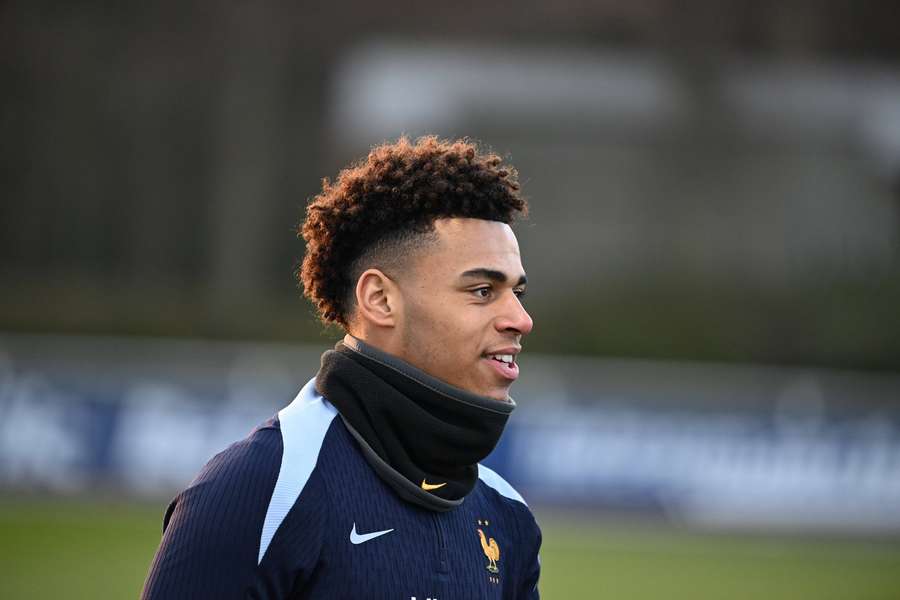 Desire Doue during a training session with the French national team at the 