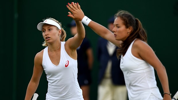 Daria Saville (née Gavrilova) and Daria Kasatkina feature in a women's double match at Wimbledon in 2016.
