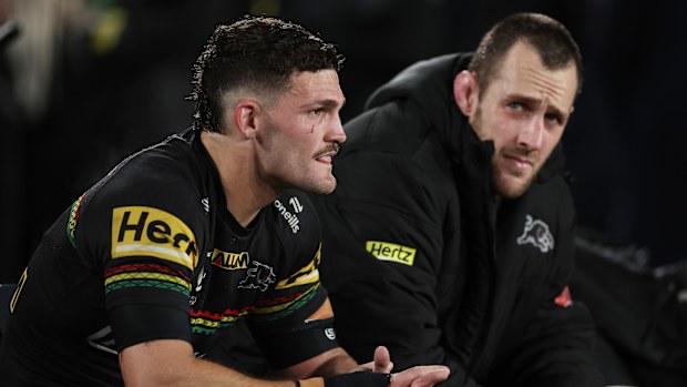 Nathan Cleary and Isaah Yeo of the Panthers.