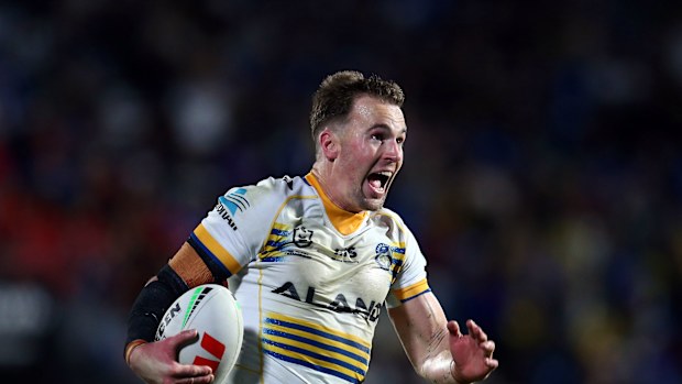 Clint Gutherson playing for the Eels against the Warriors in round 22.