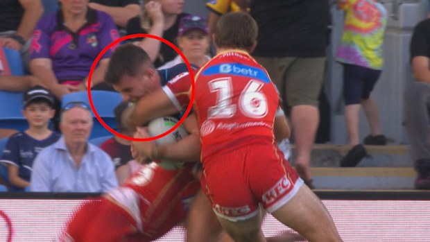 Ray Stone was sent to the sin bin for this high shot on Beau Fermor.