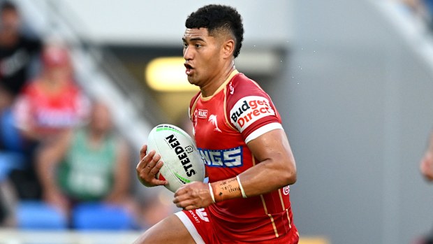 Isaiya Katoa in action for the Dolphins against the Titans.