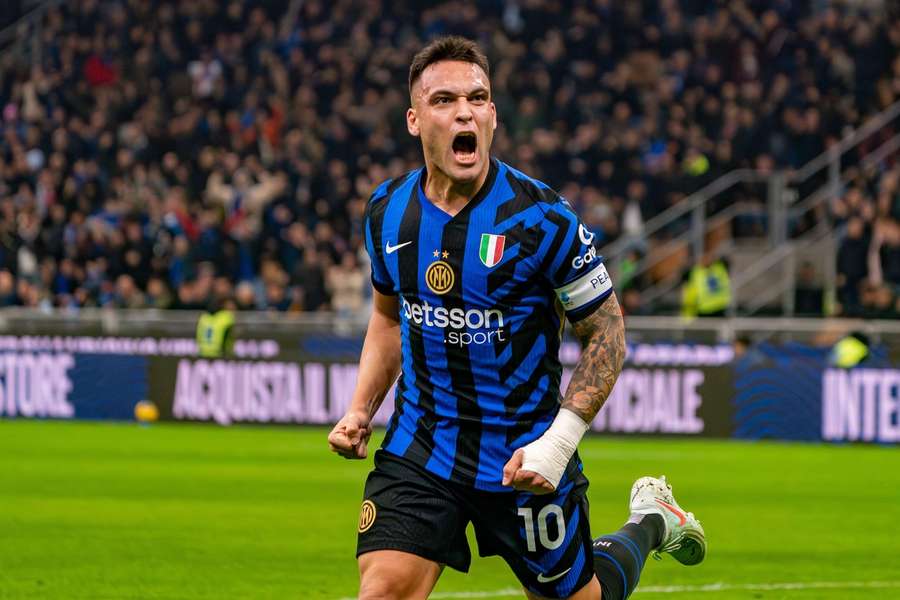 Inter's Lautaro Martinez celebrates against Monza on March 8, 2025.
