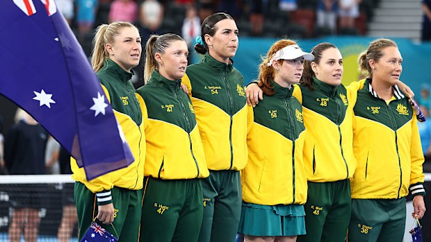 Australia team during the national anthems.