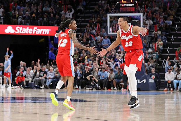Ja Morant #12 and Desmond Bane #22 of the Memphis Grizzlies.