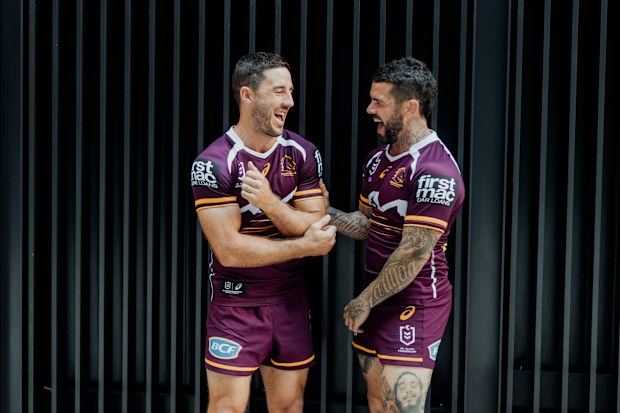 Broncos players Ben Hunt and Adam Reynolds.