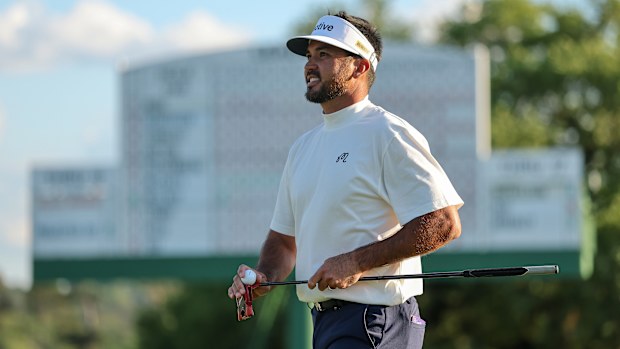 Jason Day of Australia walks on the 18th hole during the second round of the 2025 Masters Tournament at Augusta National Golf Club on April 11, 2025 in Augusta, Georgia. (Photo by Michael Reaves/Getty Images)