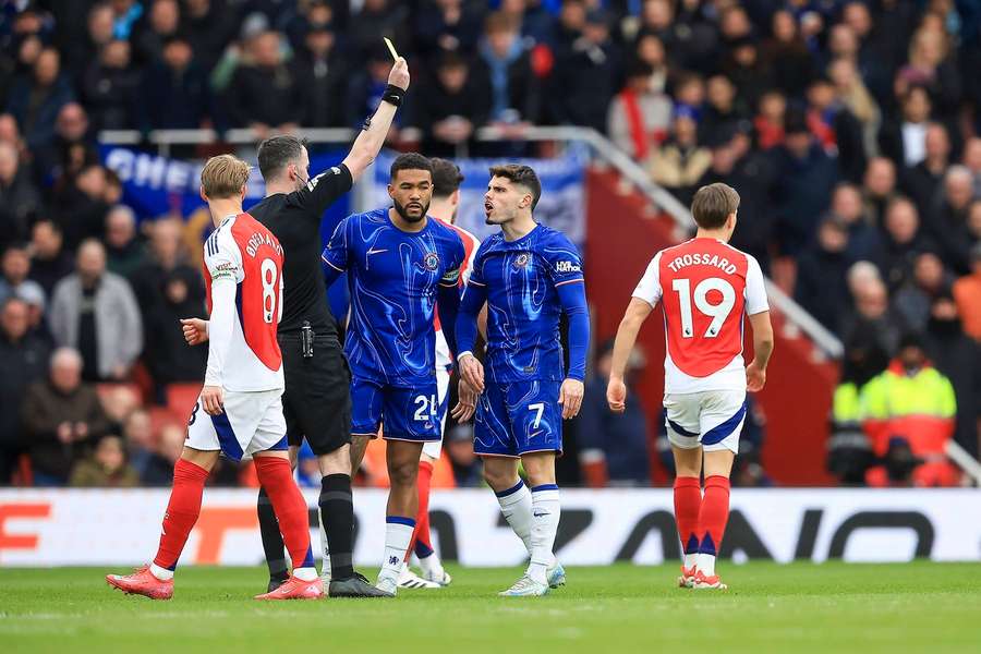 Yellow Card shown by match referee Chris Kavanagh to Chelsea's Pedro Neto during the Premier League match against Arsenal