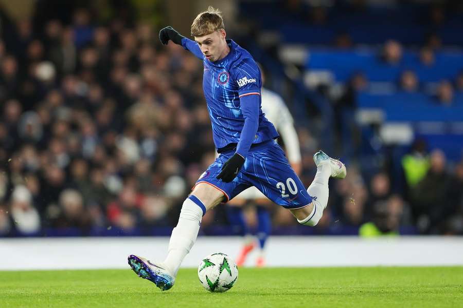 Chelsea's Cole Palmer takes a shot on goal against Copenhagen
