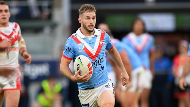 Sam Walker during the Anzac Day clash between the Roosters and Dragons.