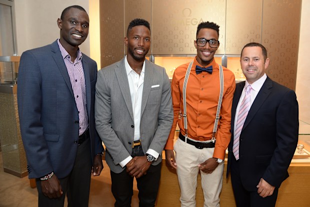 Spencer Nel, Adidas' head of track and field marketing, pictured with Olympic athletes (from left to right) David Rudisha, Michael Tinsley and Tony McQuay in 2014.