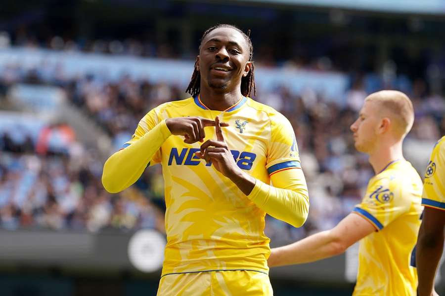 Crystal Palace's Eberechi Eze celebrates scoring his side's first goal against Manchester City on April 12, 2025.