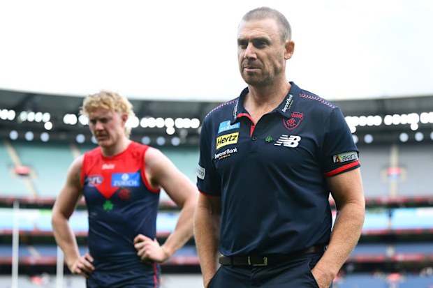 Clayton Oliver and Simon Goodwin of the Demons