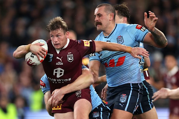 Harry Grant of the Maroons during game three of the 2024 State of Origin series.