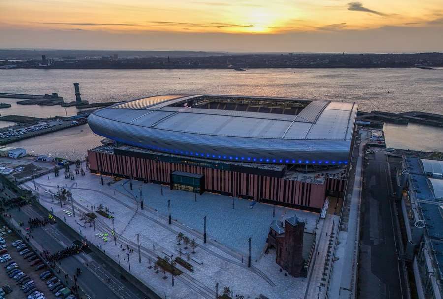 A drone view of Everton's new stadium at Bramley-Moore Dock