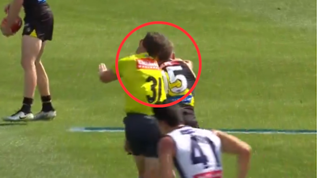 AFL umpire knocked out by Richmond's Jayden Short.
