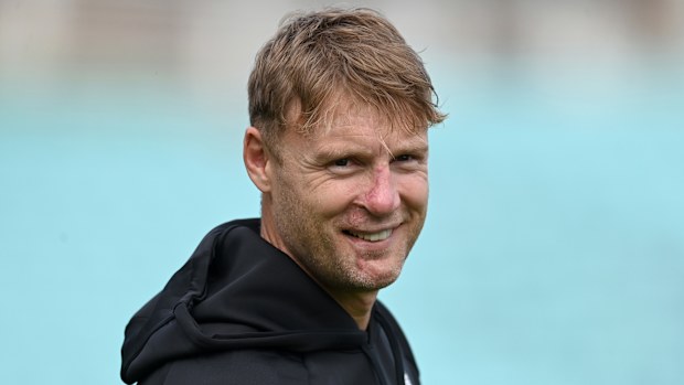 England coach Andrew Flintoff during a nets session in London, England.
