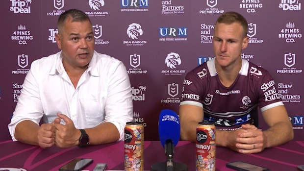 Manly coach Anthony Seibold and Daly Cherry-Evans.