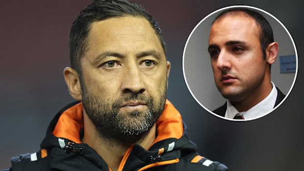 Tigers coach Benji Marshall and player agent Isaac Moses.