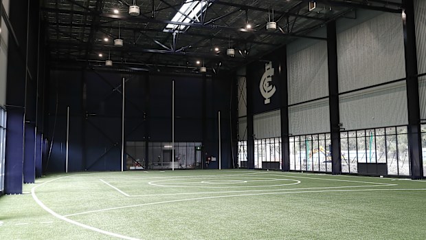 An overview of the indoor training facility during a Carlton Blues AFL media event at Ikon Park