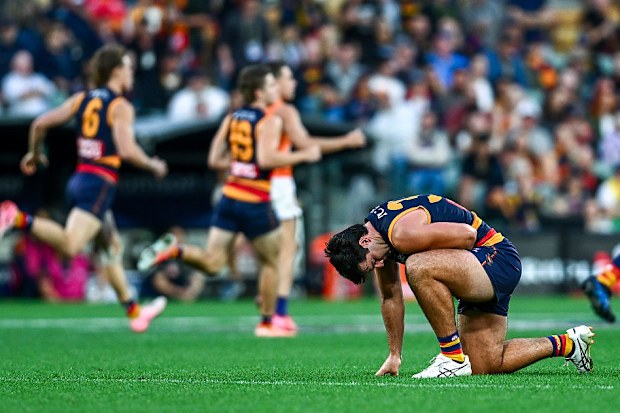 Darcy Fogarty is visibly pained after the hit.