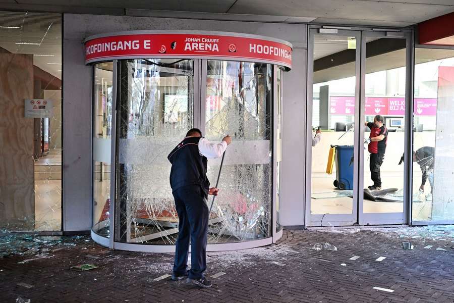 Hooligans vandalised the main entrance of the Johan Cruyff ArenA after the Eredivisie match between Ajax and Feyenoord in September 2023