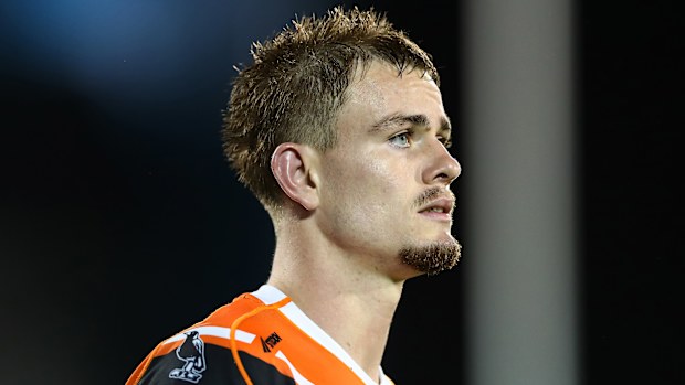 Lachlan Galvin in action for the Wests Tigers against the Warriors in round 4, 2025.