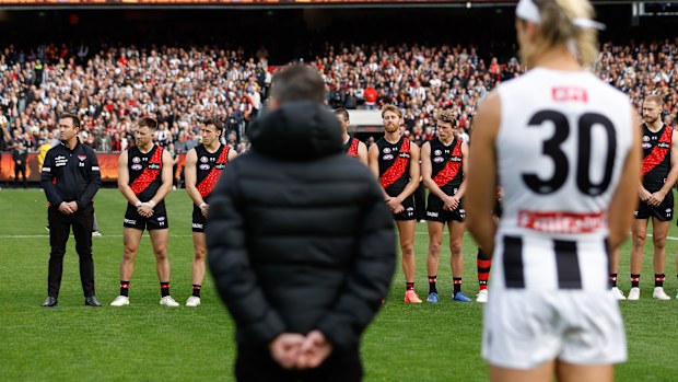 The Bombers prepare for the Anzac Day match in 2024.