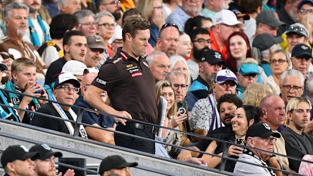 Sam Mitchell, Senior Coach of Hawthorn walks to the ground during the round five AFL match between Port Adelaide Power and Hawthorn Hawks at Adelaide Oval, on April 13, 2025, in Adelaide, Australia. (Photo by Quinn Rooney/Getty Images)