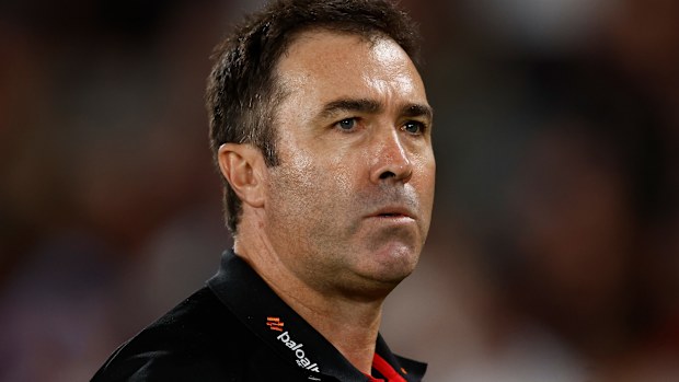 Bombers coach Brad Scott observes during the AFL Round 03 match between Essendon Bombers and Port Adelaide Power at Marvel Stadium on March 27, 2025, in Melbourne, Australia. (Photo by Michael Willson/AFL Photos via Getty Images)