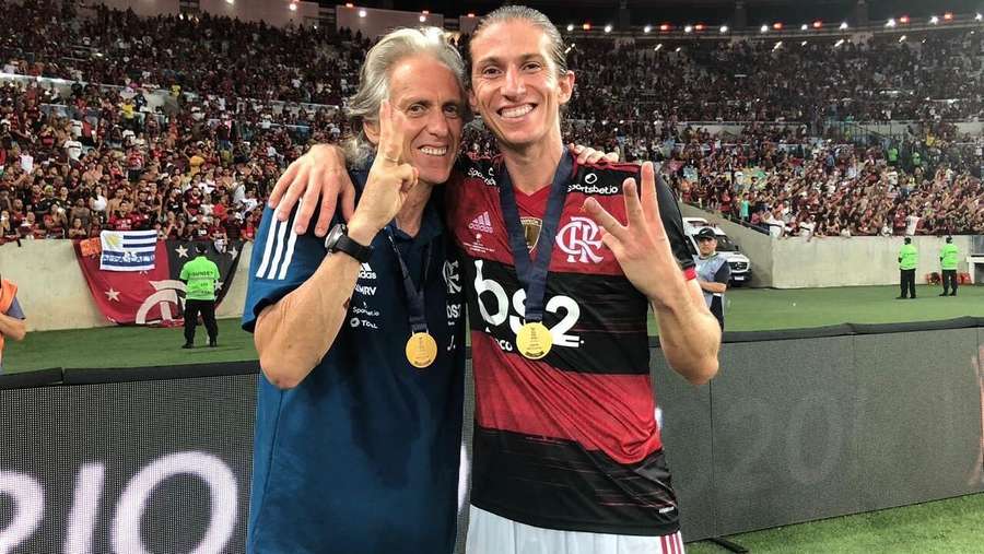 Filipe Luís (left) was Jesus' player at Flamengo