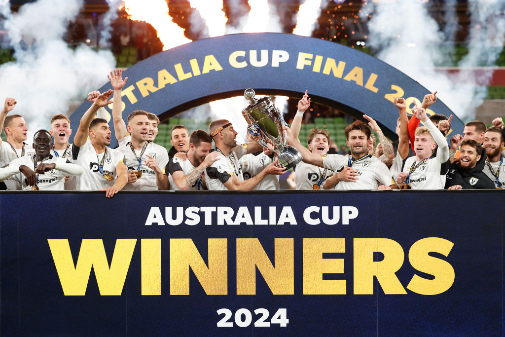 Macarthur FC celebrate winning the Australia Cup Final