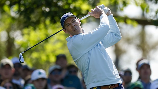 Michael McDermott plays his shot from the fourth tee during the third round of the 2025 Masters Tournament at Augusta National Golf Club on April 12, 2025 in Augusta, Georgia. (Photo by Harry How/Getty Images)