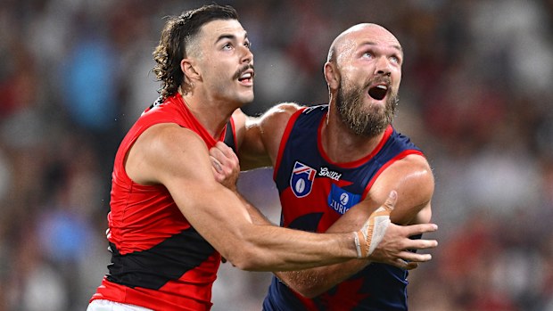 Max Gawn of the Demons and Sam Draper of the Bombers