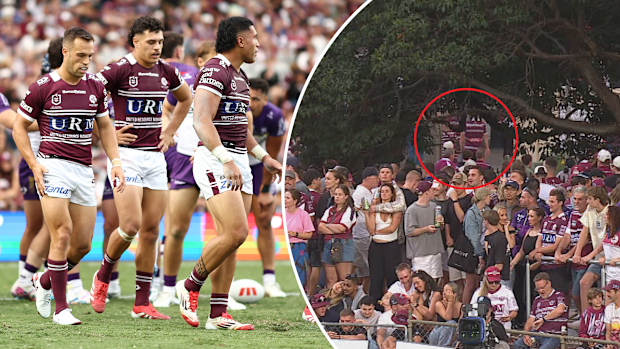 Manly fans started leaving the ground with 20 minutes still to play as they were defeated by the Storm.
