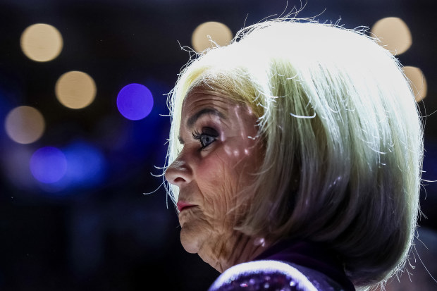 Head coach Kim Mulkey of the LSU Lady Tigers looks on during the first half against the UCLA Bruins in the Elite Eight round of the NCAA Women's Basketball Tournament at Spokane Arena on March 30, 2025 in Spokane, Washington. (Photo by Steph Chambers/Getty Images)